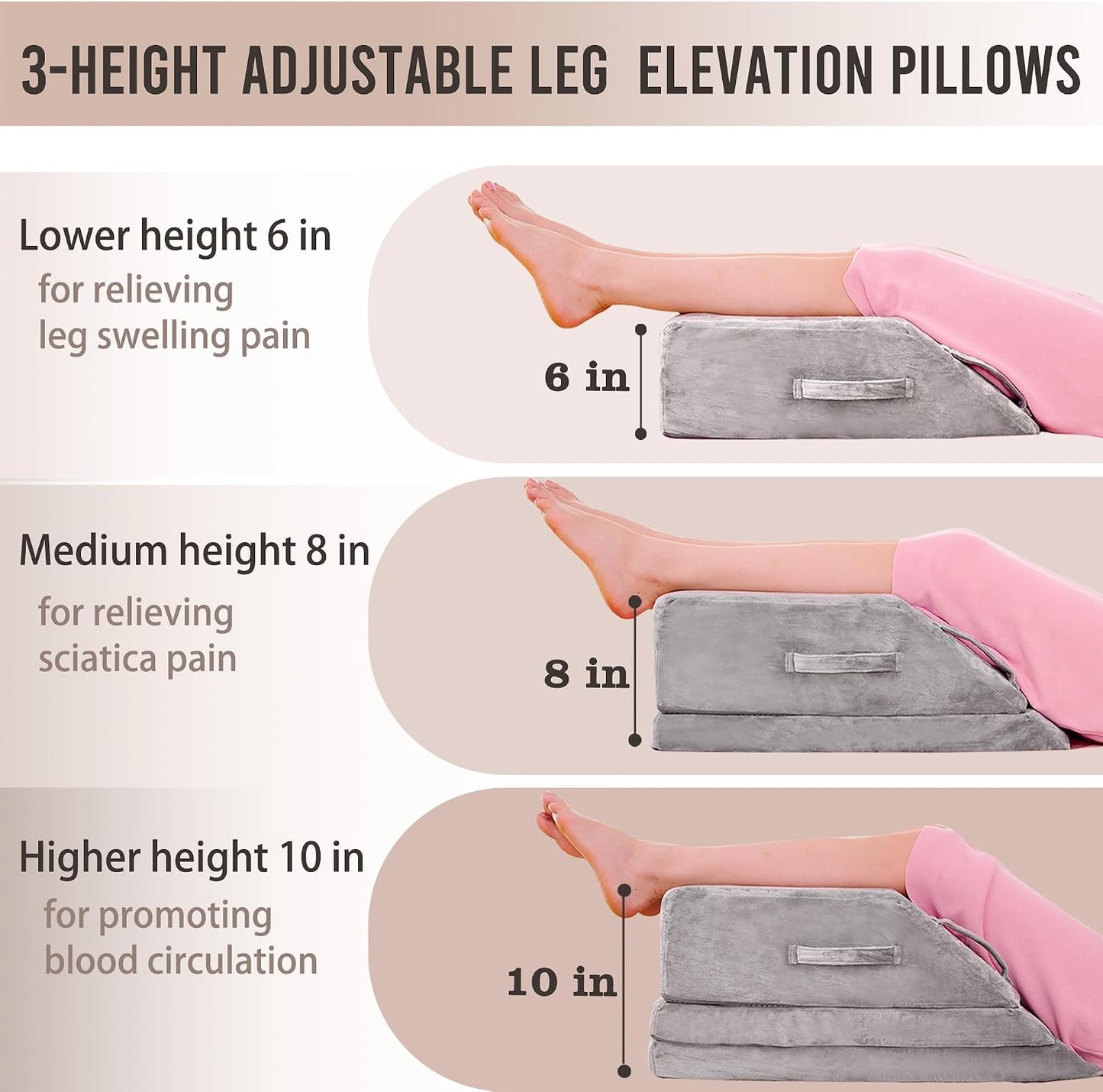 Wedge Pillow for Sleeping, Bed Wedge Pillow for After Surgery 3-Height Memory Foam Leg Elevation Pillow for Swelling Back Pain Relief Sciatica Knee Ankle Pain Bed Support Legs L 24"