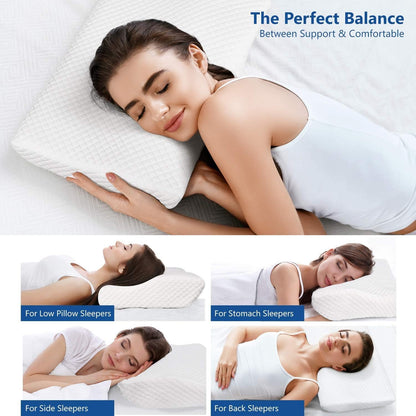 Memory Foam Pillow for Neck Pain Relief, Adjustable Orthopedic Ergonomic Cervical Pillow for Sleeping with Washable Cover, Bed Pillows for Side, Back, Stomach Sleepers