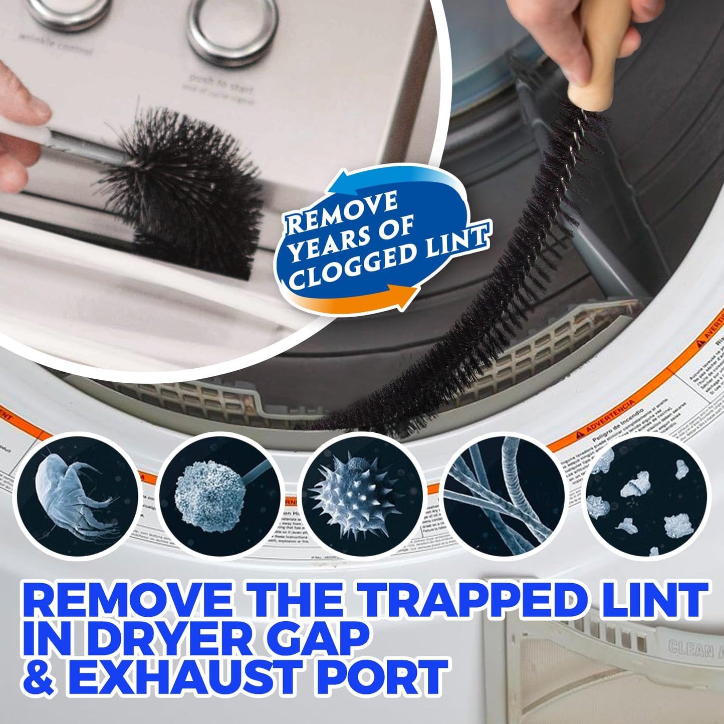 Holikme 35FT Dryer Vent Cleaner Kit 58Pcs - Lint Remover Brush Vacuum Tools | Dryer Vent Brush Kit, Omnidirectional Lint Vacuum Attachment & Lint Trap Brush Clean Hard-to-Reach Areas, Remove Hidden Lint