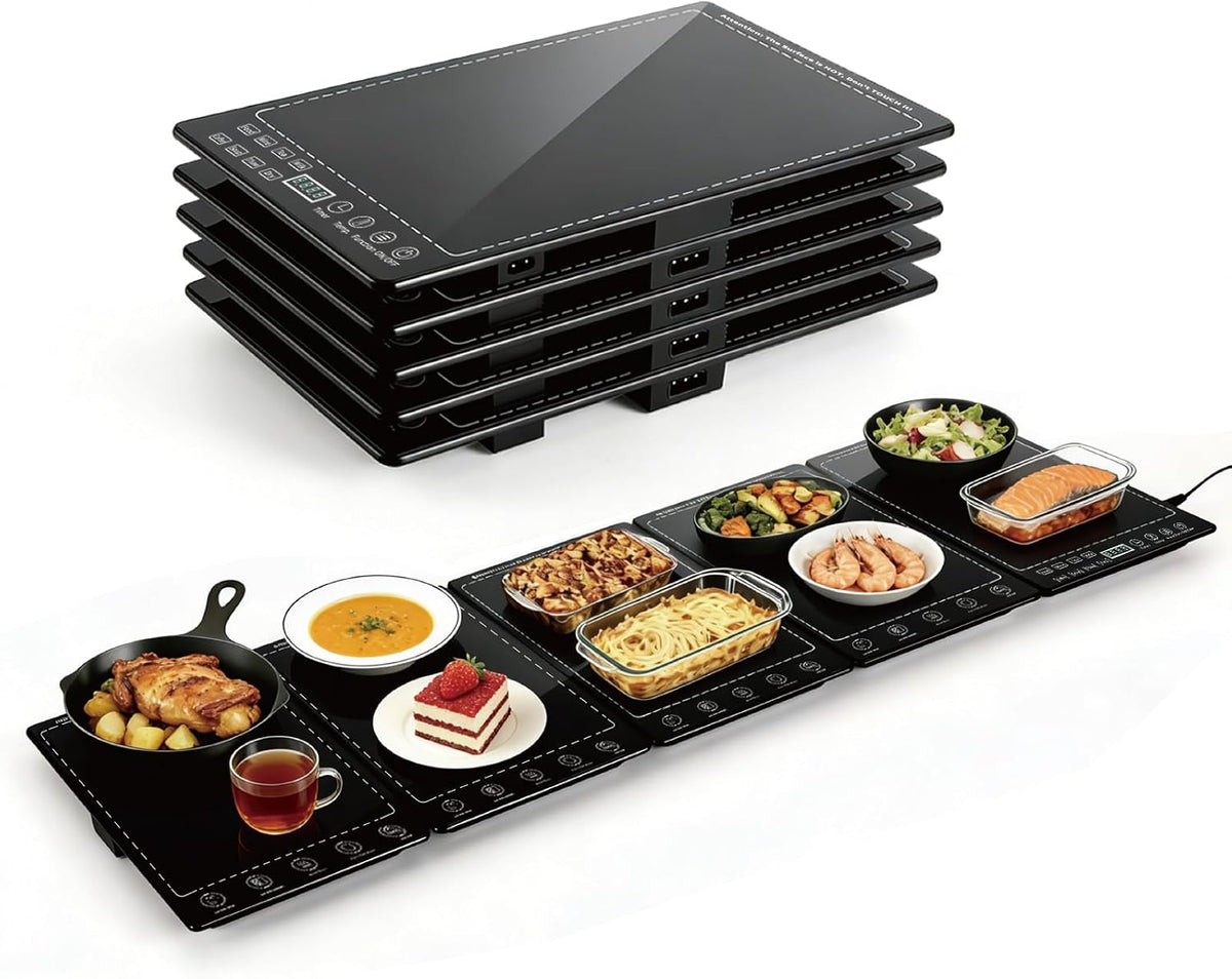 Electric Warming Tray 5-in-1 Food Warmers for Parties Buffet with 10 Temp & 24H Timer,41" x 15" Glass Warming Mat for Food Modular Warmers for Food Trays Buffet, for Family Women