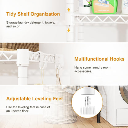 U15 Over Washer and Dryer Storage Shelves, Laundry Room Metal Rack | 6-Tier Shelf Space Saver Holds 568lbs, Above Washer Dryer Storage Rack for Organization, 63.4"W x 17.3"D x 76.4"H, Black