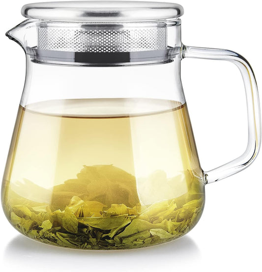 Teabloom One-Touch Tea Maker, 2-in-1 Teapot and Kettle with Stainless Steel Filter Lid for Loose Tea – Stain-Free Borosilicate Glass Teapot (27 Oz) – Tea Connoisseur's Choice