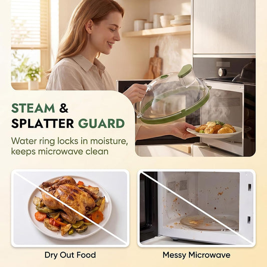 Microwave Splatter Cover with Water Steamer, 10 Inch, Green
