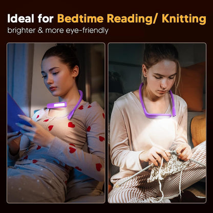 Neck Reading Light Book Lovers Gifts, Rechargeable 80Hrs Eye-friendly 3 Colors & Stepless Dimming Book Light for Reading, Christmas Stocking Stuffers for Men Women Camping Knitting Crochet Accessories