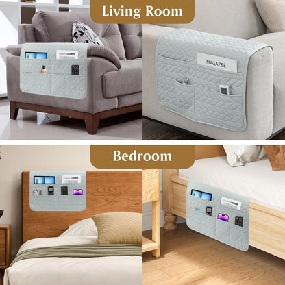 Remote Control Holder for Recliner, Sofa Armrest Organizer with Non-Slip Base, Tv Remote Holder Couch Caddy Armchair Caddy Bedside Organizer with 6 Pockets for Magazine, Tablet, Phone (Beige)