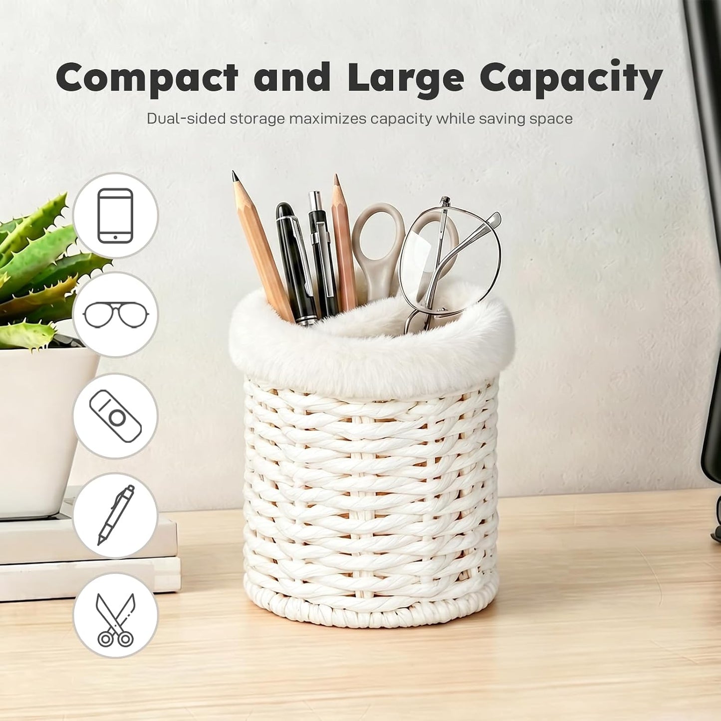 Glasses Holder, 2 Compartment Plush Lined Eyeglass Holder Paper Rope Eye-glasses Storage Organizer for Nightstand
