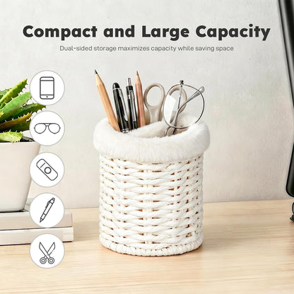 Glasses Holder, 2 Compartment Plush Lined Eyeglass Holder Paper Rope Eye-glasses Storage Organizer for Nightstand