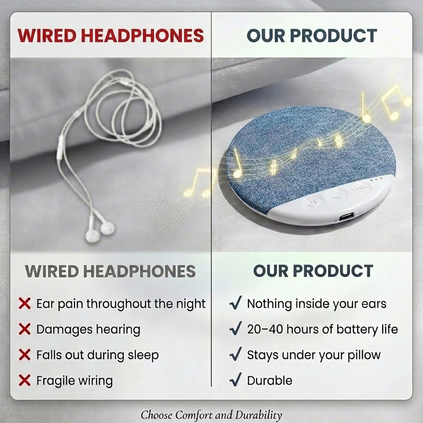 Dreamwave Pillow Speaker, Mini Sleep Companion, 48-Hour Ultra-Long Battery Life