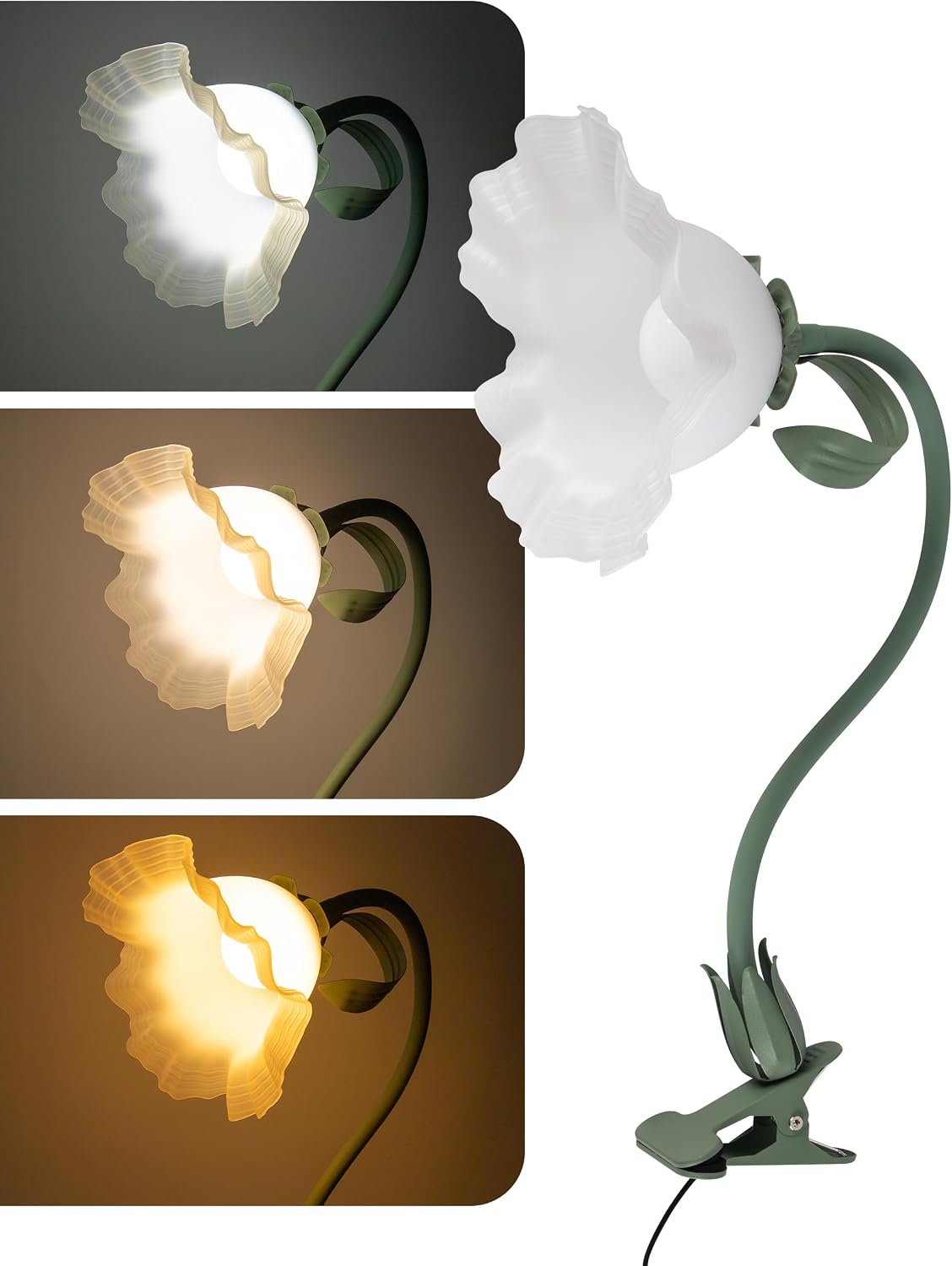 Flower Clip On Desk Lamp for Home and Dorm - Cute Floral Clip On Bedside Book Reading Light, Pink Flower Bunk Bed Lighting, Kawaii Led Flexible Gooseneck Table Lamp for Headboard with Clamp