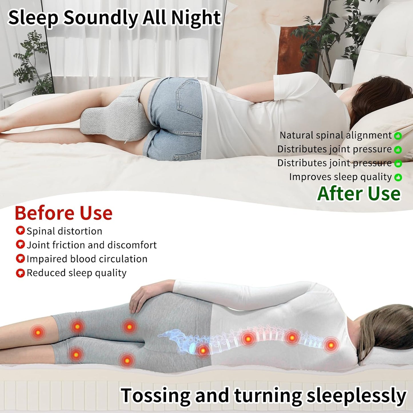 Pregnancy Knee Pillow for Side Sleepers with Strap, Memory Foam Leg Pillow for Sciatica Pain Relief, Hip & Back Support, Alignment Cushion for Pregnant Women, Post Surgery Leg Elevation (Gray)