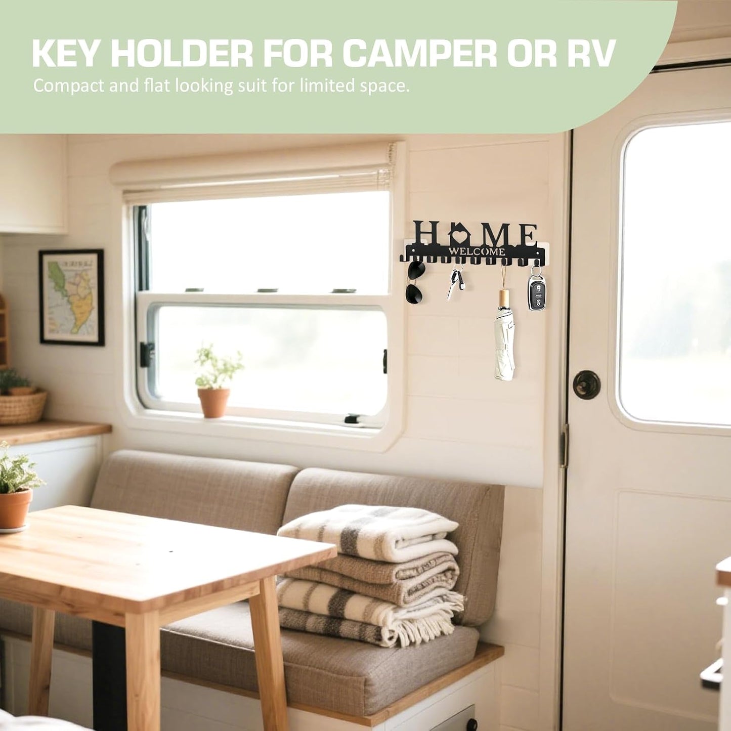 Key Holder Wall Mount, Adhesive Key Hanger with 12 Hooks, Black | Metal Material, 2 Mount Options, Compact Design, Cute Wall Decoration, Suit for Entryway, Doorway, Hallway, RV, Garage