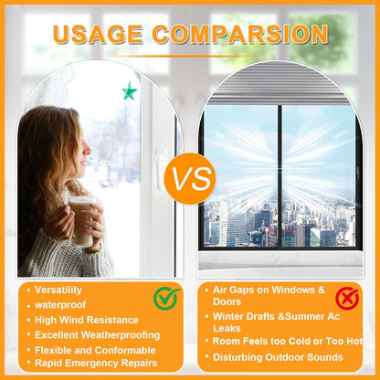 Qoqooice Transparent Window Weather Sealing Tape 2 Inch x 33 FT Weather Stripping Residue-Free Clear Window Insulation Tape for Doors Windows and Shower Glass Gaps