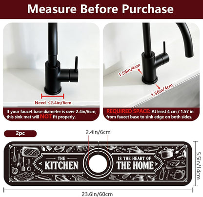 2Pcs Peonies Kitchen Sink Splash Guard Faucet Mat Vintage Florals Faucet Mat For Bathroom Kitchen 5.5x23.6In