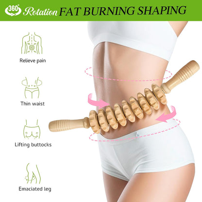 Manual Wood Therapy Massage Stick, Wooden Cellulite Muscle Roller for Legs | Body Sculpting, Lymphatic Drainage Massager, Wooden Massage Tools for Trigger Points Relief, Sore Muscle Recovery