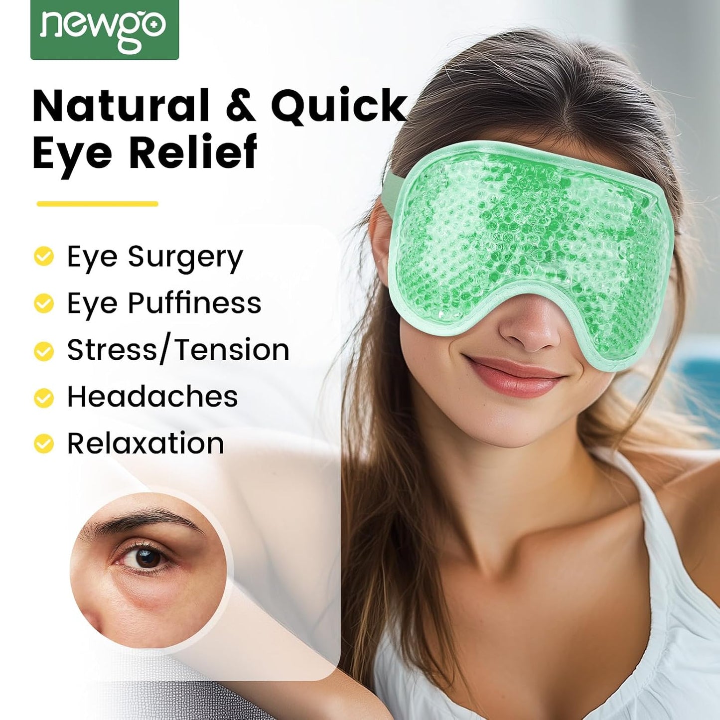 NEWGO Cooling Gel Eye Mask - Reusable Cold Pack for Puffy Eyes, Dark Circles, Migraine, Stress Relief - Purple With Soft Plush Backing
