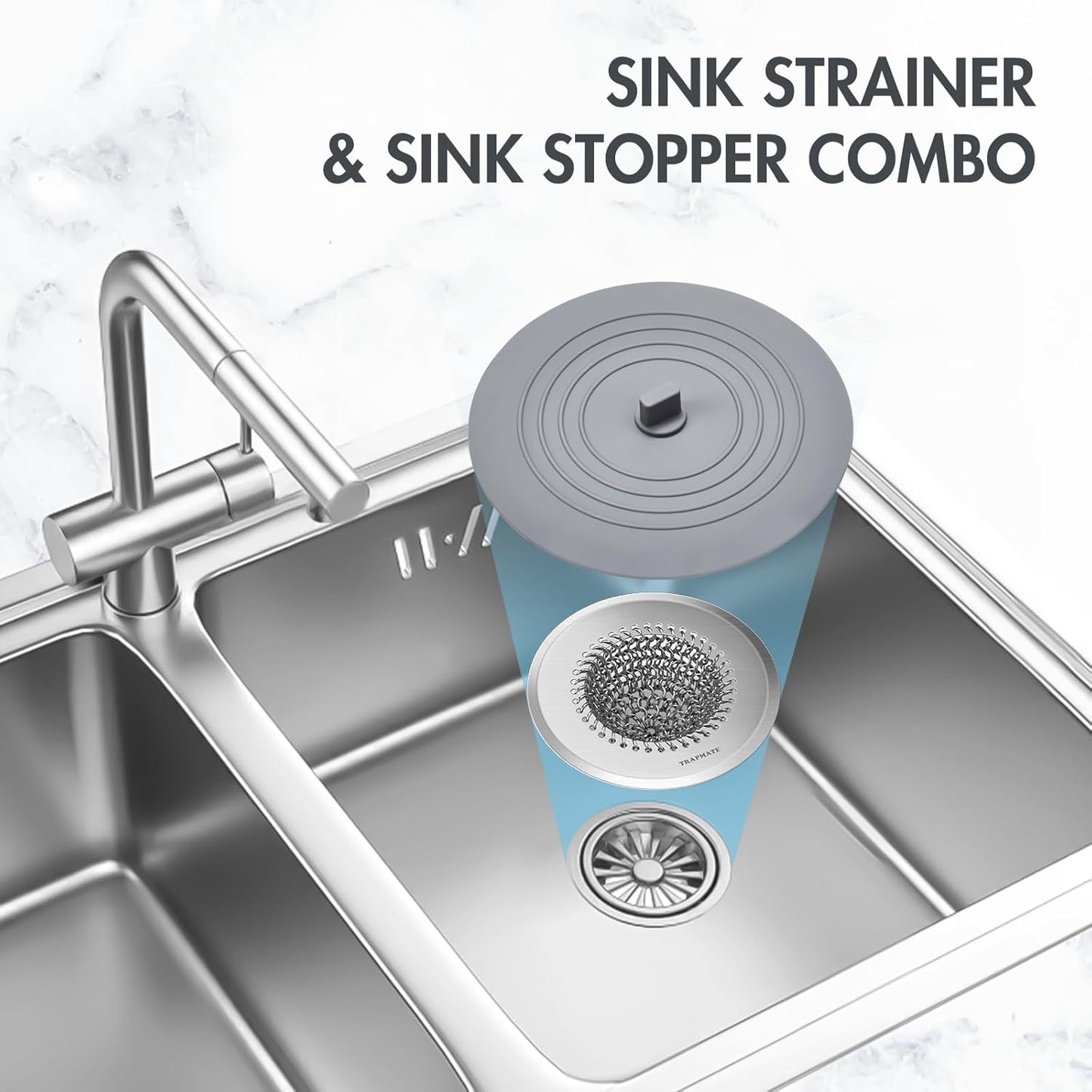 Reversible Kitchen Sink Drain Strainer Basket, Fits Sink & Garbage Disposal | Fast Drainage, Anti-Slip, Easy Clean, Anti-Clogging, Rust-Proof, Large Capacity, Universal 4.4-Inch, Patented Chain Mesh
