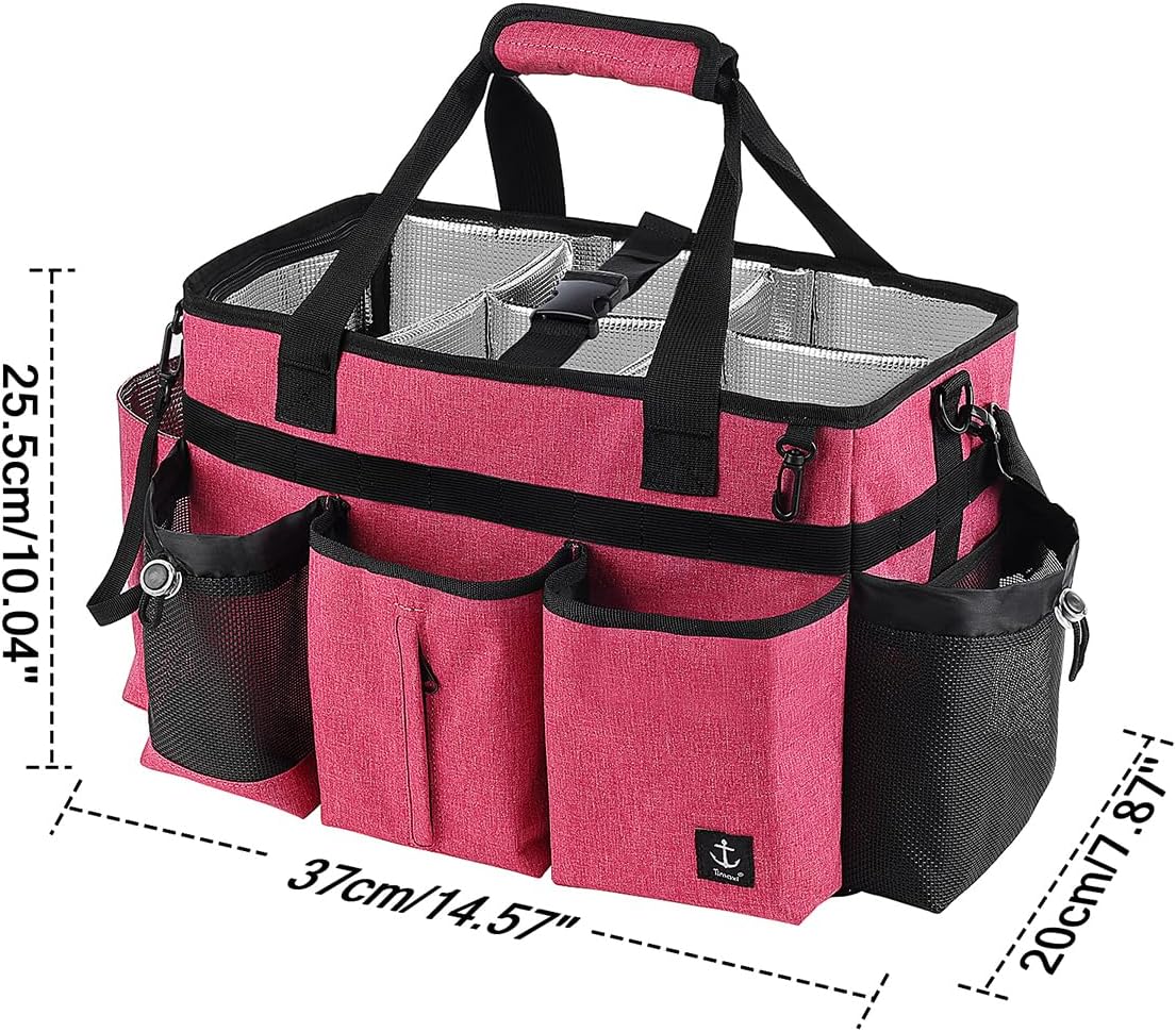 Large Cleaning Caddy Bag Built-in hard plastic sheet Aluminum foil lining | Waterproof nylon, aluminum foil lining, detachable dividers, dual straps for housekeepers