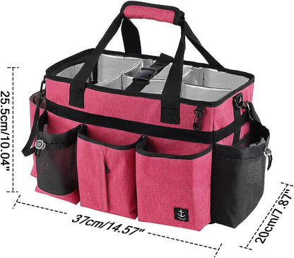 Large Cleaning Caddy Bag Built-in hard plastic sheet Aluminum foil lining | Waterproof nylon, aluminum foil lining, detachable dividers, dual straps for housekeepers