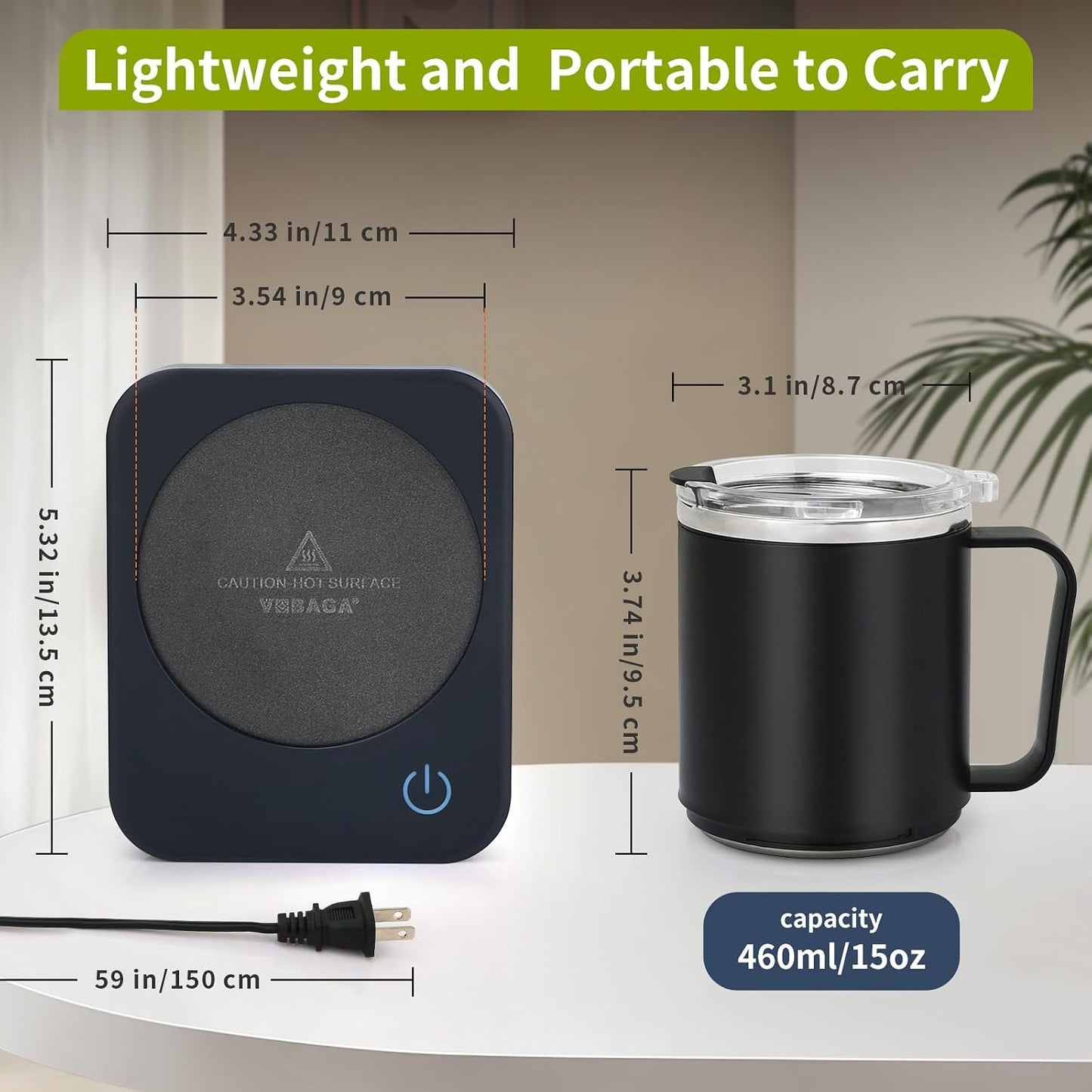VOBAGA Coffee Mug Warmer Set with Auto Shut Off, 15 oz Coffee Mug Gift Set & 3 Temperature Settings Home Office Desk Accessories Valentine's Day Gift