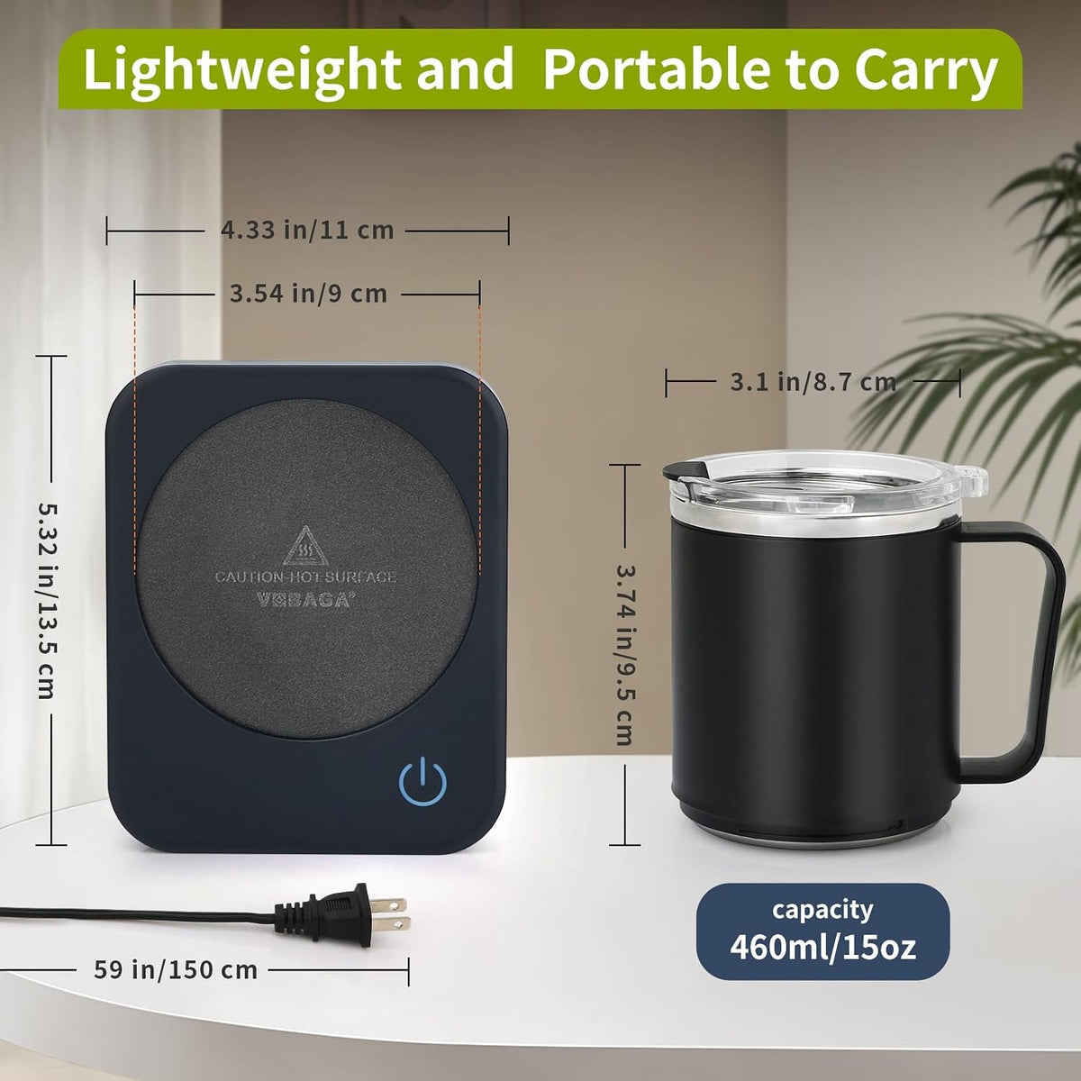 VOBAGA Coffee Mug Warmer Set with Auto Shut Off, 15 oz Coffee Mug Gift Set & 3 Temperature Settings Home Office Desk Accessories Valentine's Day Gift