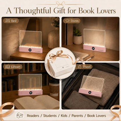 Book Light for Reading in Bed, Rechargeable LED Flat Book Light with Clear Full Page Panel, 3 Color Temperatures, Stepless Dimming, 1–99 Min Timer, 1200mAh USB-C Bookmark Light for Book Lovers(Pink)