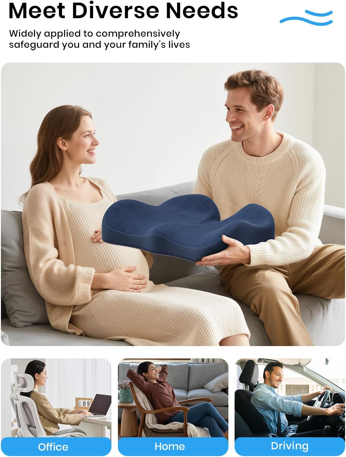 Benazcap Memory Foam Seat Cushion, Ergonomic Office Chair Pressure Relief
