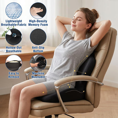 Car Seat Cushion Office Chair Cushion with Lumbar Support Pillow | Ergonomic Seat Cushion for Relieve Sciatica & Tailbone Pain, Ideal for Car Driving Truck Office Chairs Wheelchairs Home Use