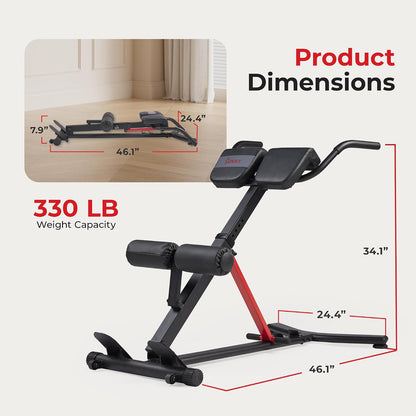 Sunny Health & Fitness Multi-Function Roman Chair | Adjustable Height, Folds Flat for Storage, Built in Dip Station, Targets Back, Abs & Core, Crunches & Back Extensions