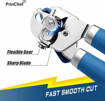 PrinChef Manual Can Openers with Magnet, No-Trouble-Lid-Lift, Handheld Can Opener Smooth Edge with Sharp Blade, Large Effort-Saving Handles, Easy Grip & Heavy Duty, Black