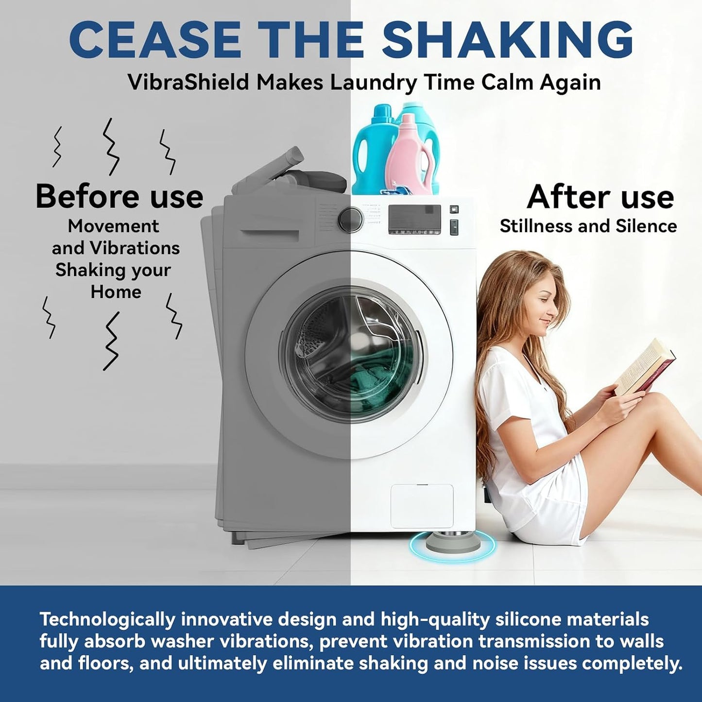 Anti Vibration Pads for Washing Machine with Powerful Sucker, Anti Vibration Pads Vibration Absorber,Washer and Dryer Stand,Stops Washer Dryer Prevents Noise, Washing Machine Stand |Grey, 4pcs|