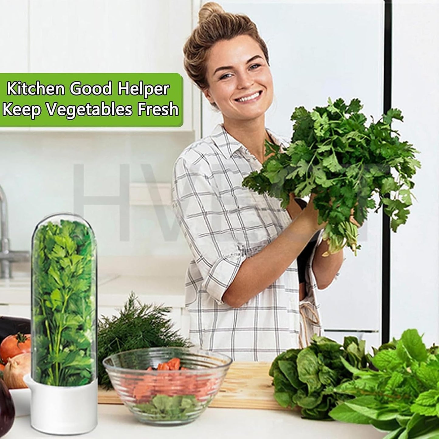 Herb Saver for Refrigerator, Herb Saver Pod Cilantro Containers for Refrigerator, Fresh Herb Keeper for Cilantro, Parsley, Asparagus, Mint, Keeps Greens Vegetables for 2-3 Weeks (Herb Keeper 2Pack)