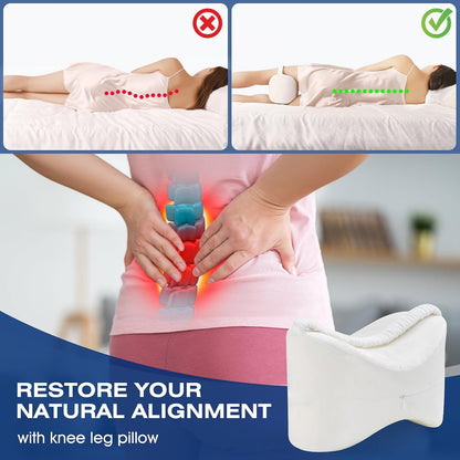 Knee Leg Pillow for Side Sleepers Leg Pillow for Side Sleeping with Strap-100% Memory Foam Wedge Contour Spacer Cushion for Back,Hip Knee Pregnancy Sciatica Pain Relief Free Sleep Mask Ear Plugs Grey