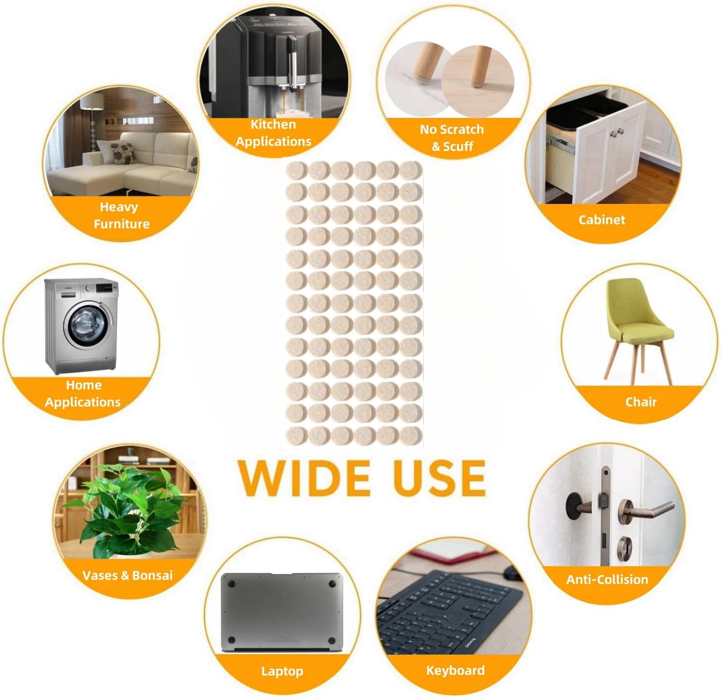 Felt Pads Small 3/8" Felt Pads for Cabinet Doors Bumpers, Cabinet Cushion Dots Felt Cabinet Door Stops, Self Adhesive Thick Bumper Pads to Protect Surfaces -Anti Scratch 234 Pcs Round Brown