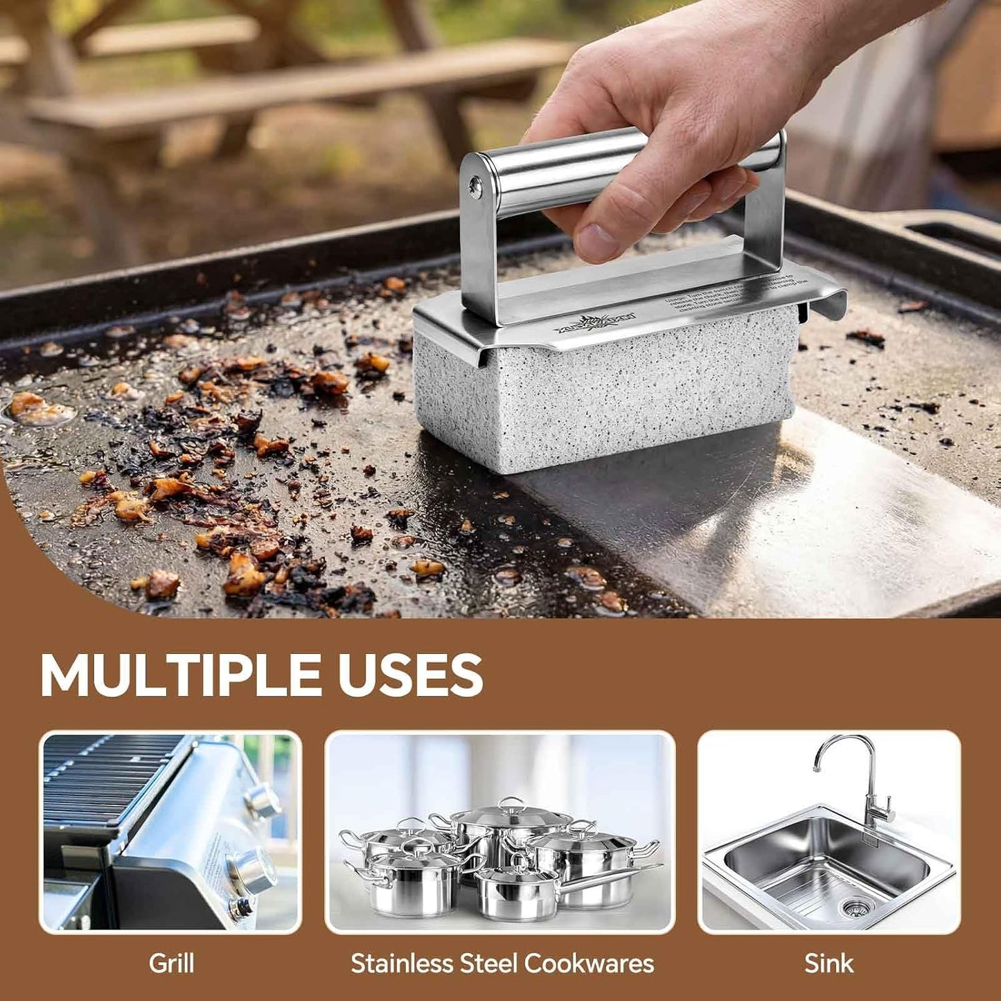 XUDAKAIXIN Grill Cleaning Bricks with Handle, Pumice Griddle Cleaning Stone Removing Stains for Grill,Plattop Griddle,Sink,Cookwares,Floor,Countertop(3-Pack with Handle)