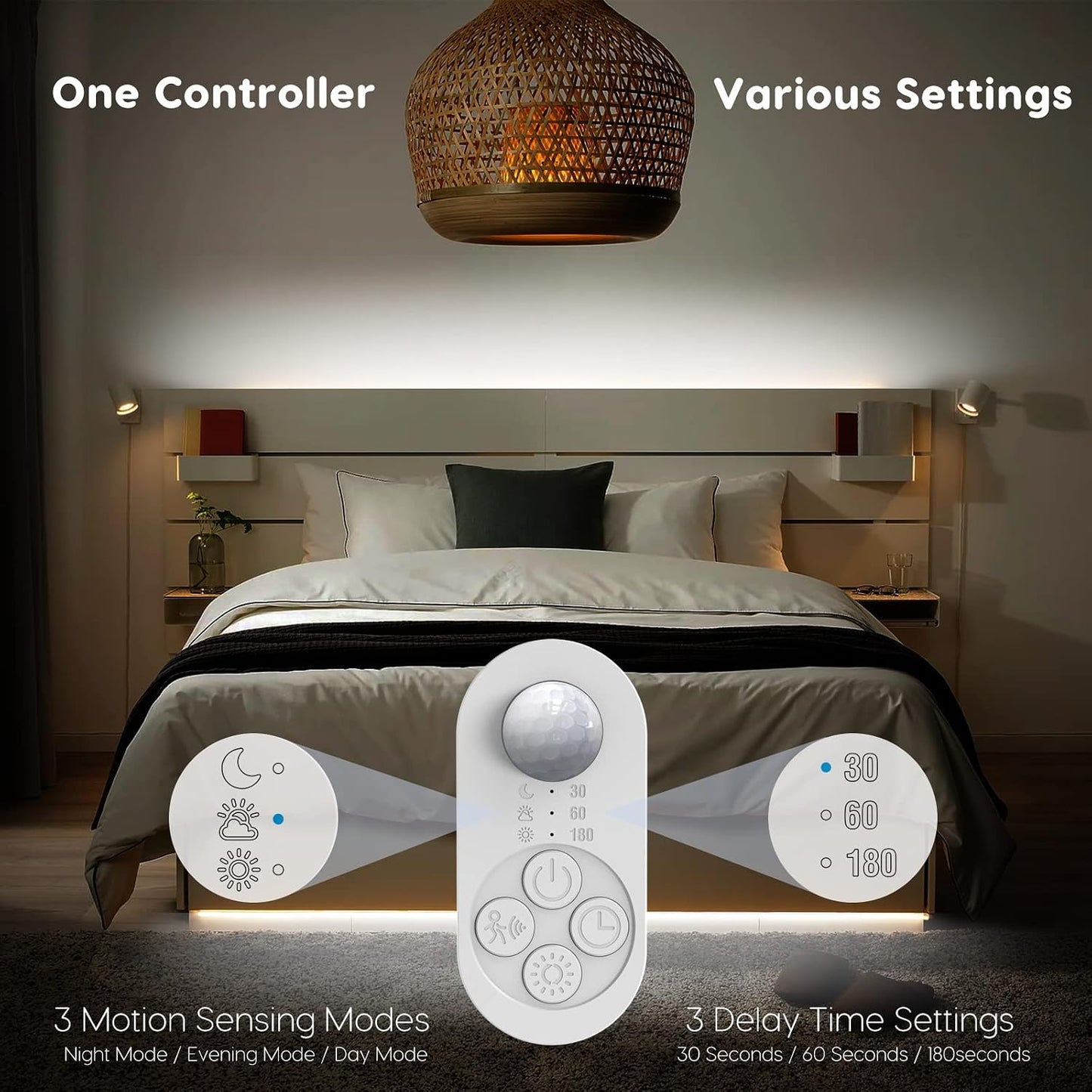 Dual Motion Sensor Light Indoor - Plug-in Adjustable LED Step Stair Light Strip with Double Sensor Detection, Timer & Dimmer for Staircase, Hallway, Bedroom (16.4FT 3000K Warm White)