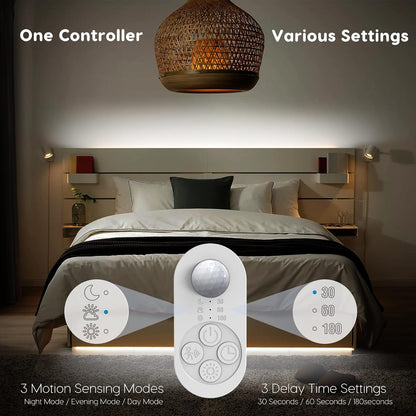 Dual Motion Sensor Light Indoor - Plug-in Adjustable LED Step Stair Light Strip with Double Sensor Detection, Timer & Dimmer for Staircase, Hallway, Bedroom (16.4FT 3000K Warm White)