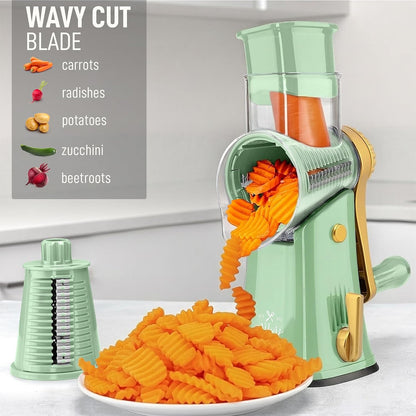 Zulay Kitchen Rotary Cheese Grater 5 Blade Cheese Shredder - Manual Hand Crank Cheese Grater With Reinforced Suction & 5 Interchangeable Drums - Easy to Use, Vegetable Chopper Round Mandoline Slicer - Colors B