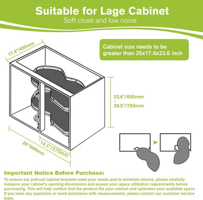 Blind Corner Cabinet Pull Out Organizer, Soft Close Swing Right Pull Out Cabinet Organizer 36inch, Corner Cabinet Lazy Susan for Corner Cabinet Blind Shelf, 2 Tiers Tray, Adjustable Height
