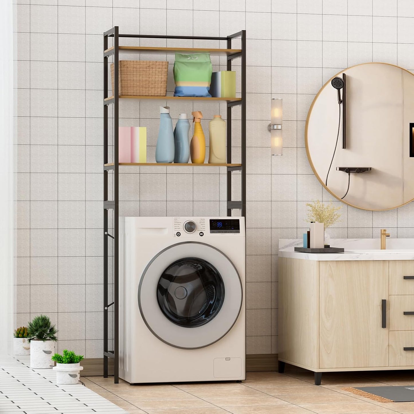 Over Washer and Dryer Storage Shelves for Washer Dryer Countertop, Laundry Room Storage Organizer, Over the Toilet Shelf Suit Washing Machine Width Within 25.59", Hold 50lbs 【Ship from US】