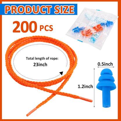 Xuhal 200 Pairs Corded Ear Plugs Silicone Earplugs with Cord Individually Wrapped Reusable Earplugs Sleep Noise Cancelling Hearing Protection for Snoring Shooting Studying Construction (Black)