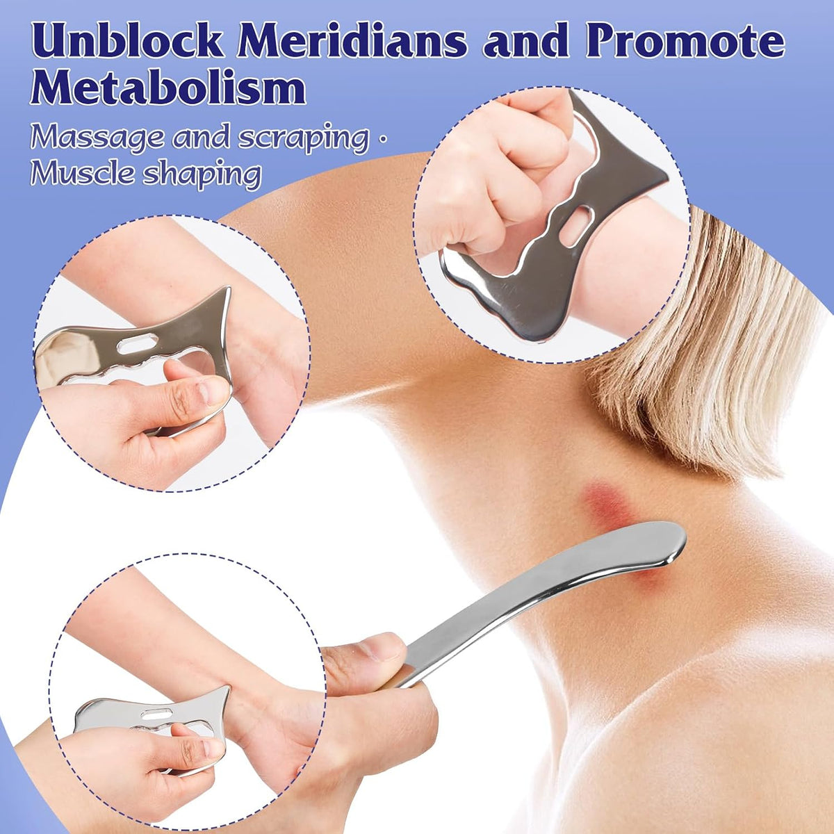 Gua Sha Scraping Tool Stainless Steel, Body Massage for Neck Back