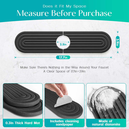 Stone Faucet Mat for Kitchen Sink – Diatomite Fast-Drying Stone Tray, Faucet Mat Sink Splash Guard, Decorative Sink Protector for Kitchen Bathroom Counter (Light Grey, 20''x3.9'')