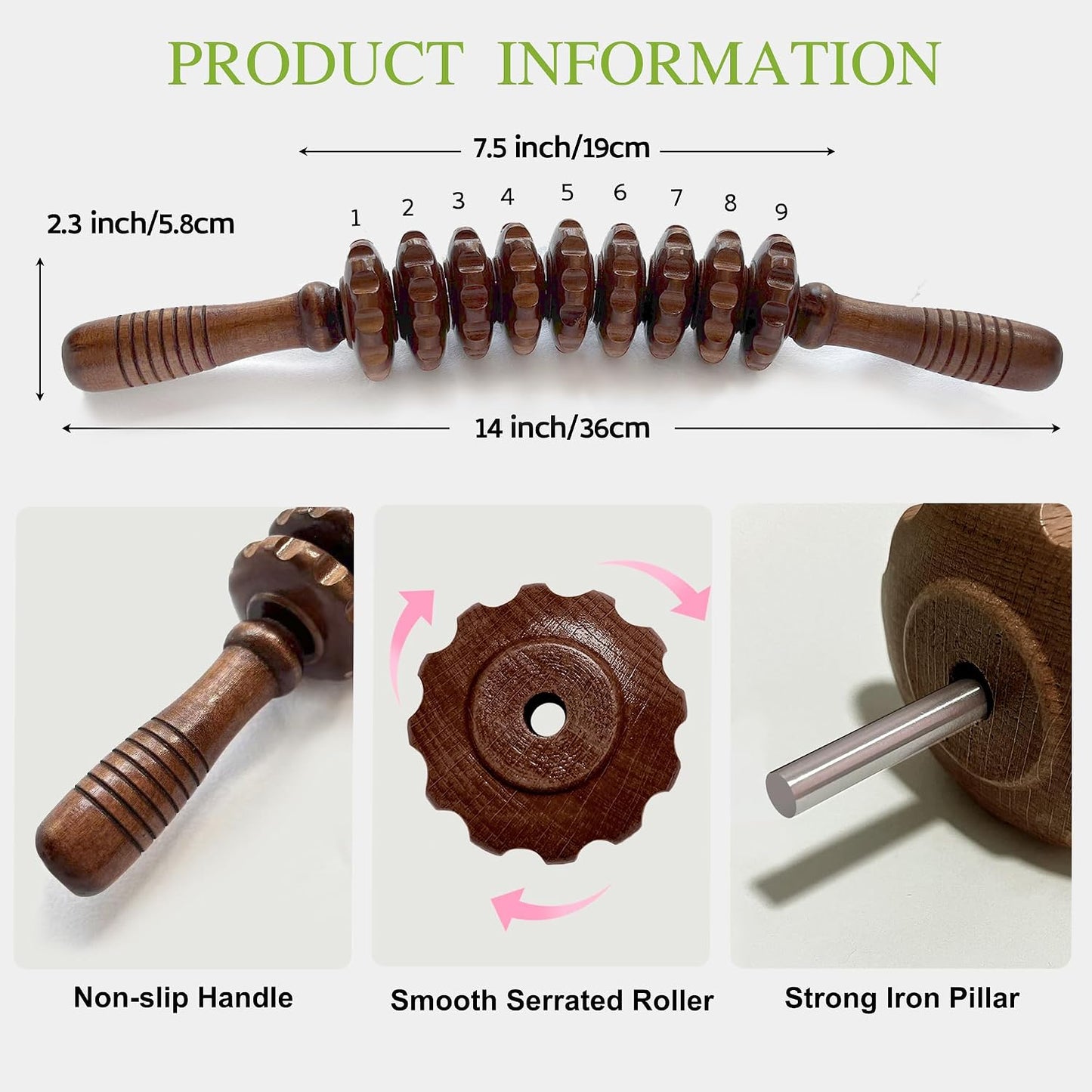 Manual Wood Therapy Massage Stick, Wooden Cellulite Muscle Roller for Legs | Body Sculpting, Lymphatic Drainage Massager, Wooden Massage Tools for Trigger Points Relief, Sore Muscle Recovery