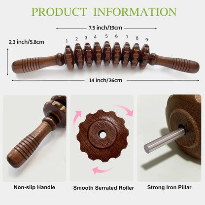 Manual Wood Therapy Massage Stick, Wooden Cellulite Muscle Roller for Legs | Body Sculpting, Lymphatic Drainage Massager, Wooden Massage Tools for Trigger Points Relief, Sore Muscle Recovery
