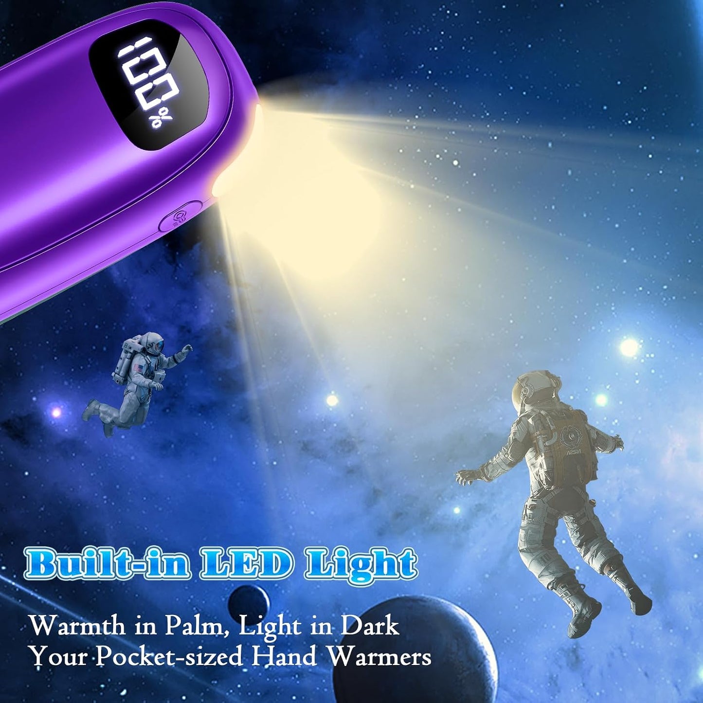 Hand Warmers Rechargeable, Electric Dual-Sided Heating with LED Display & Flashlight, Max 127℉, 13Hrs Long Lasting Pocket Heater for Raynauds, Golf, Hunting, Camping, Birthday Gifts for Men Women
