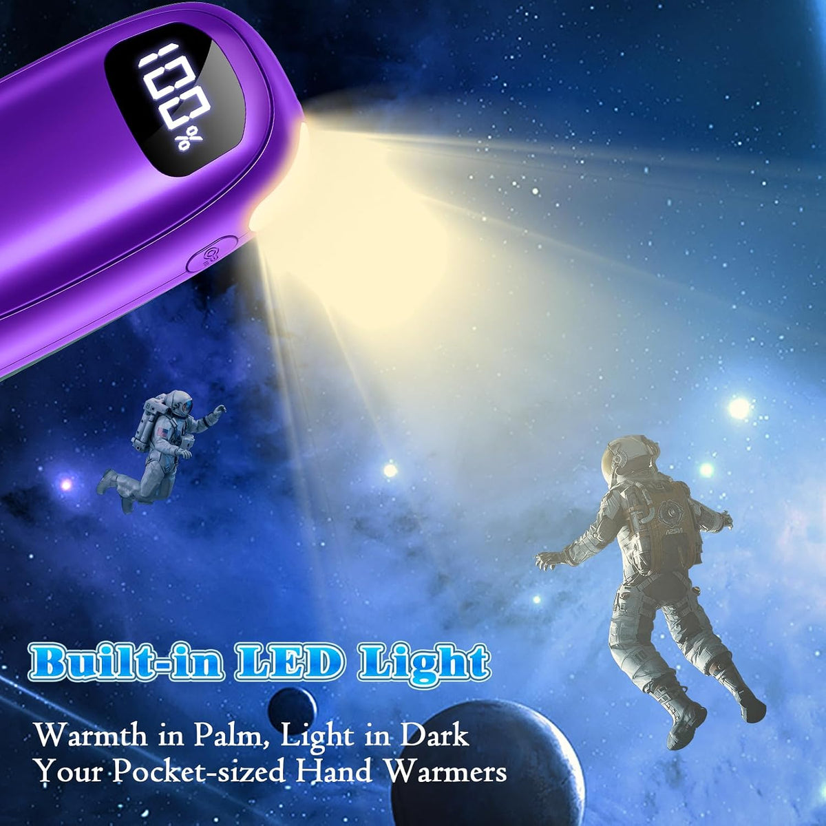 Hand Warmers Rechargeable, Electric Dual-Sided Heating with LED Display & Flashlight, Max 127℉, 13Hrs Long Lasting Pocket Heater for Raynauds, Golf, Hunting, Camping, Birthday Gifts for Men Women