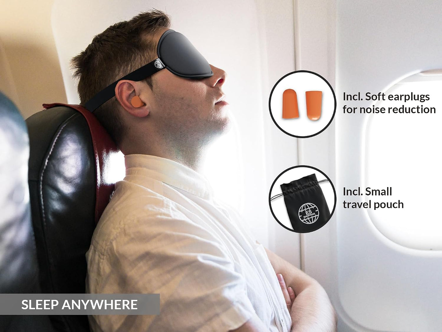 3D Sleep Mask -100% Blackout Sleep Mask, Memory Foam & Soft Cotton, Adjustable Headband, Ergonomic Design - Includes Soft Earplugs for Noise Reduction - Ideal for Travel & Restful Sleep
