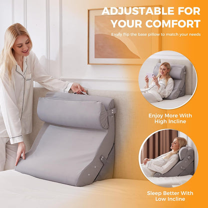 Ruqmuis 3PCS Wedge Pillow Set for After Surgery, Adjustable Back Pillow for Bed Sitting up, Acid Reflux, Bed Wedge Pillow Headboard for Sleeping & Snoring, Orthopedic Pillow for Post Surgery, White