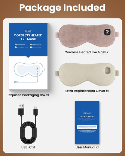 Cordless Heated Eye Mask, Rechargeable Mask with 4 Heat Levels for Dry Eyes