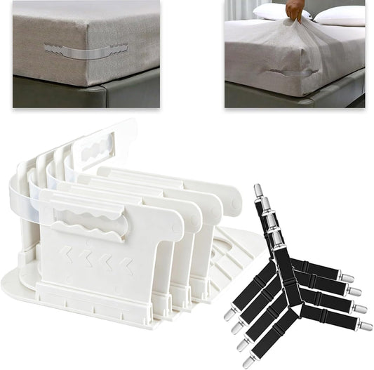 No-Lift Bed Sheet Holders for Thick Mattresses, 8PcsTriangle Sheet Straps Keep Sheets in Place All Night, Upgraded Mattress Clips with Fabric-Safe Grippers, Fitted Sheet Fasteners